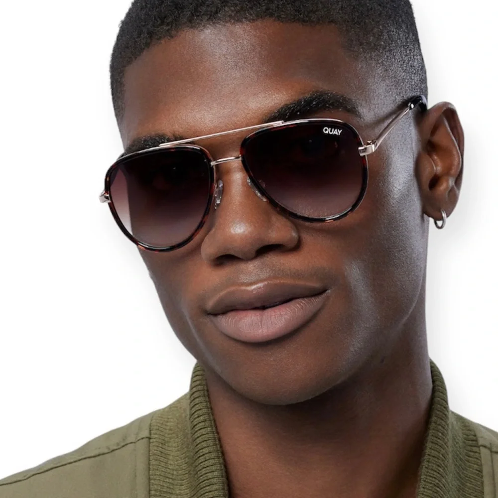 QUAY All In Sunglasses Tortoise Frame Brown Gradient Lenses Aviators Unisex NWT